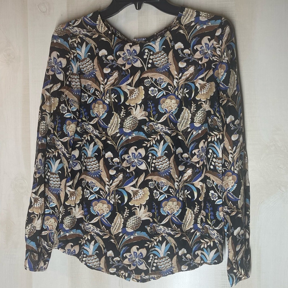 J. McLaughlin‎ Lorinda black floral blouse back buttons long sleeve size xs